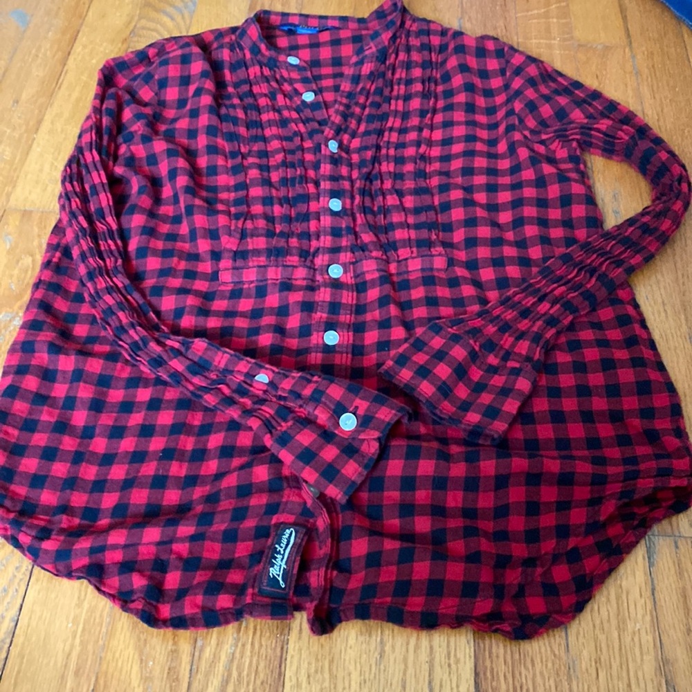 Red and black checkered Ralph Lauren Polo button down top size 12